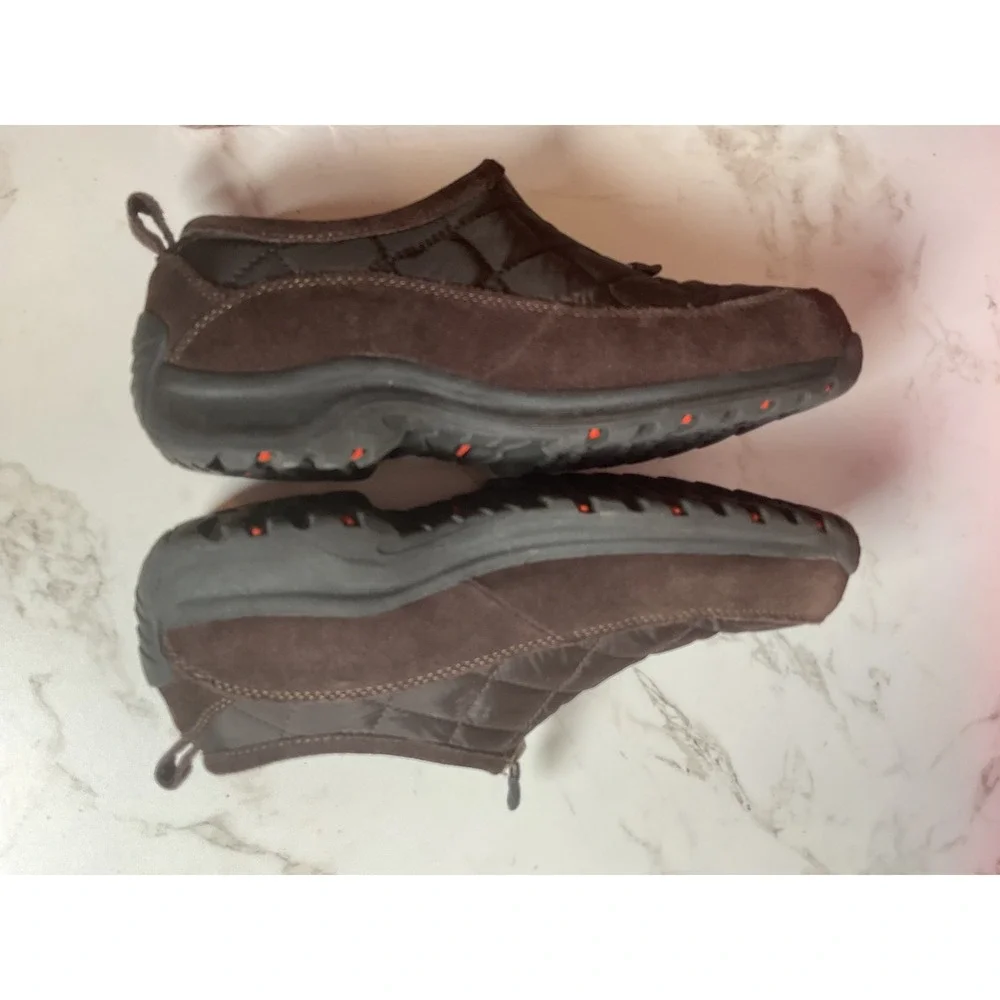 Lands' End Quilted Puffer Zip Shoes Womens 8.5 Brown Suede Fleece Lined 86524